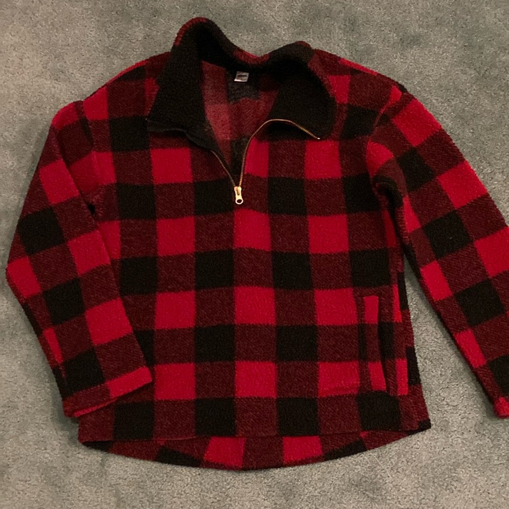 Buffalo plaid sherpa pullover
